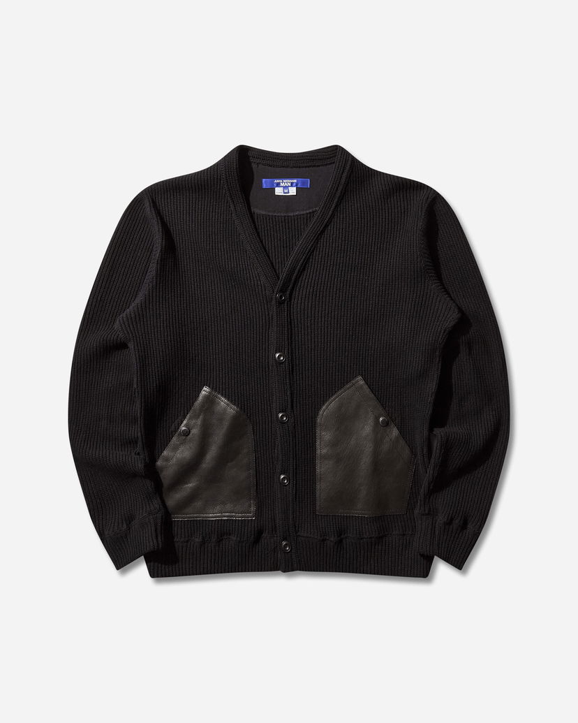Džemper Junya Watanabe Junya Watanabe Ribbed Knit Wool Cardigan with Leather Pockets Crna | WP-T011-W25 1