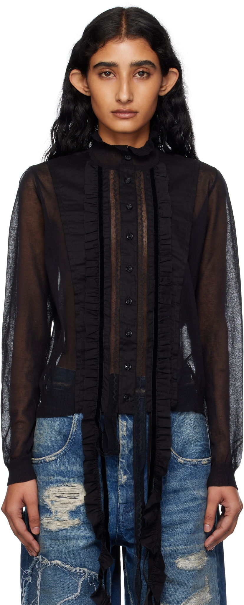 Košulja Ann Demeulemeester Ann Demeulemeester Monya Sheer Ruffle Blouse Crna | B0012852-KN008-099