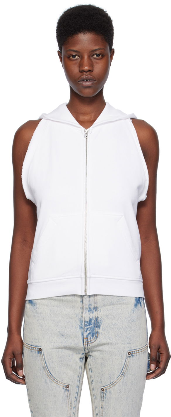 Dukserice We11done Sleeveless Zip Hoodie Bijela | WD-TJ0-24-756-W-WH