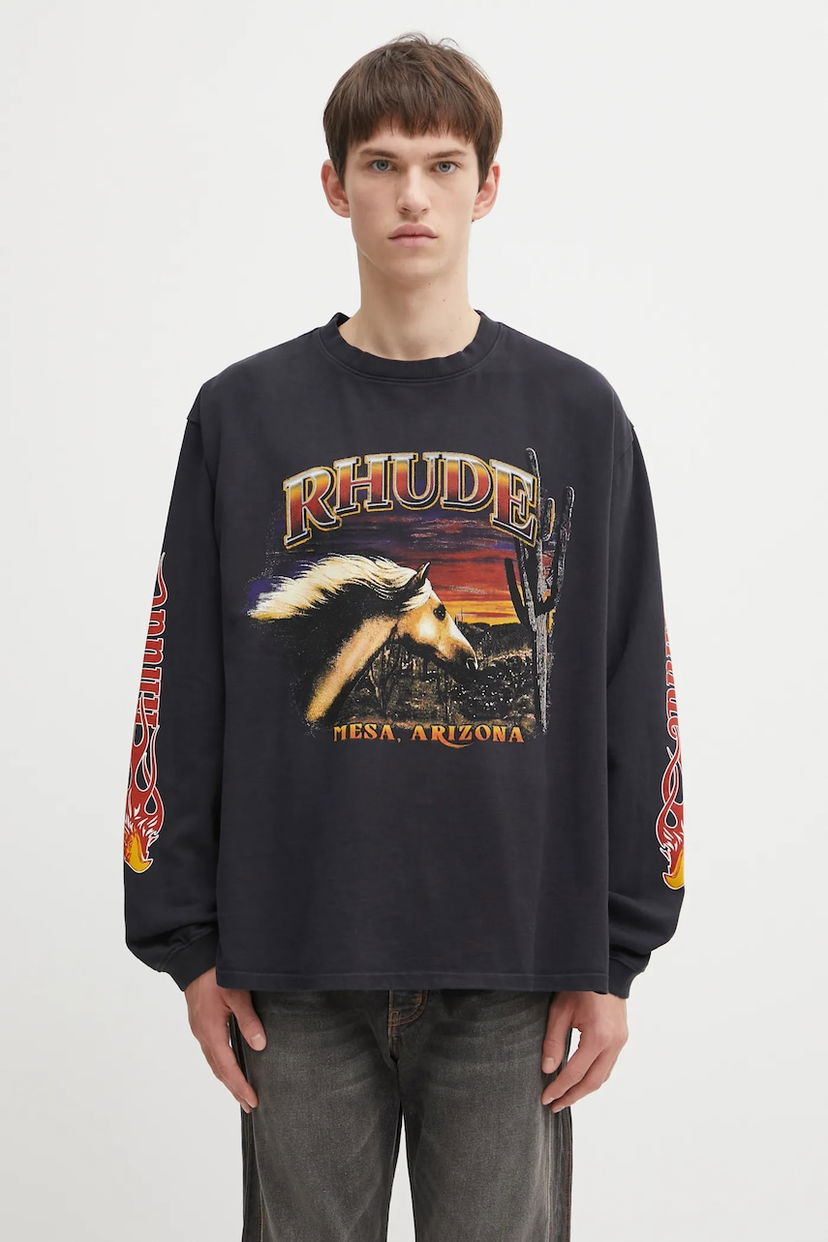 Majica kratkih rukava Rhude Mesa Stallion Long-Sleeved T-Shirt with Graphic Print Crna | RHFW25TT08012