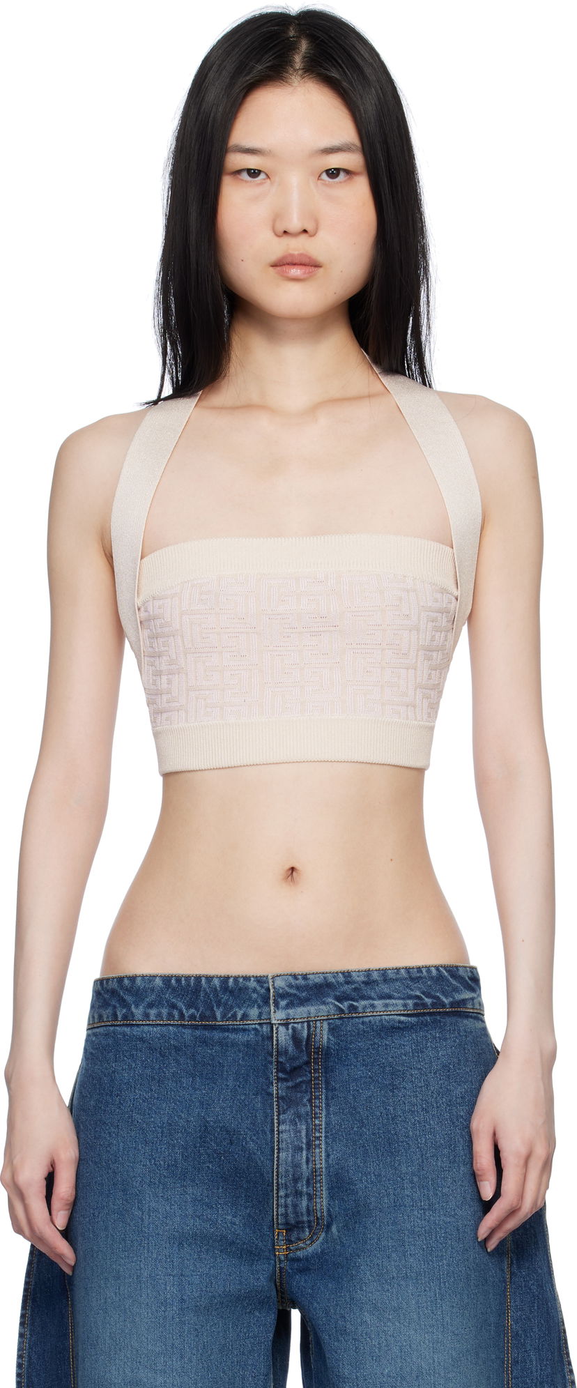 Majica bez rukava Balmain Labyrinth Monogram Tank Top Bež | EF1AA025KI02