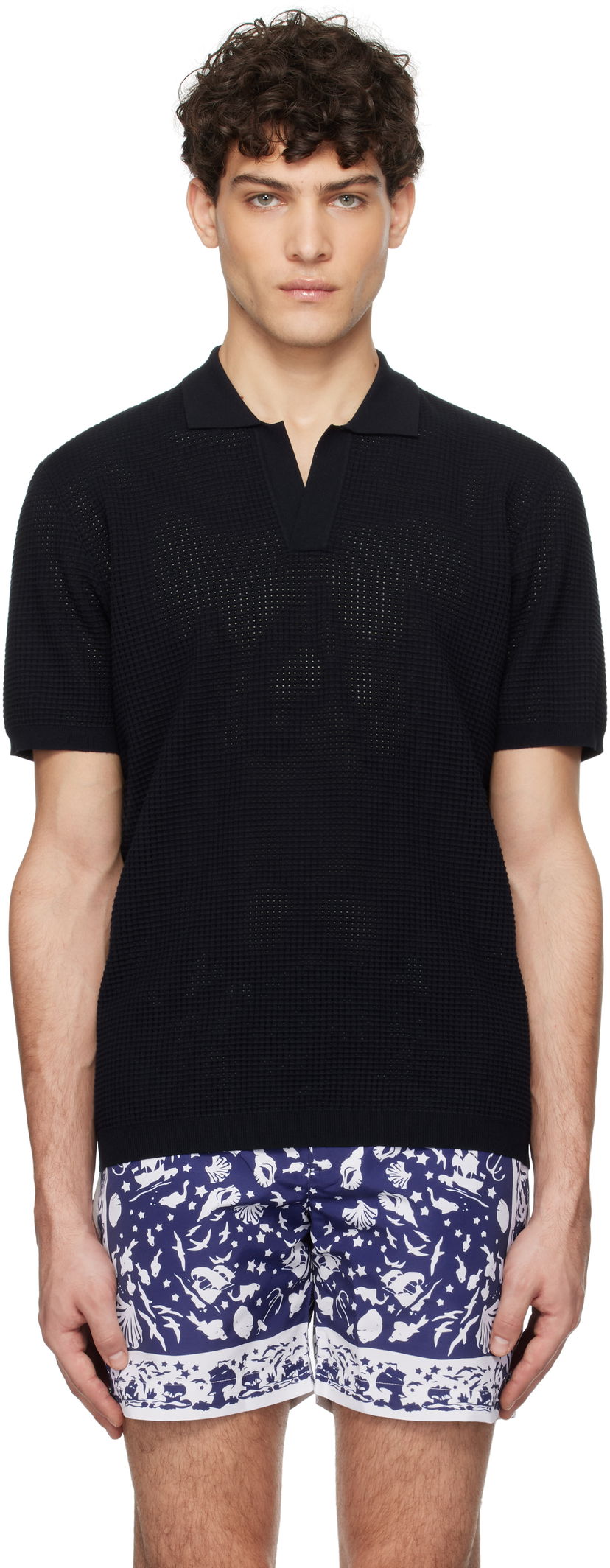 Polo majica Orlebar Brown Orlebar Brown Roddy Open Knit Polo Crna | 277989