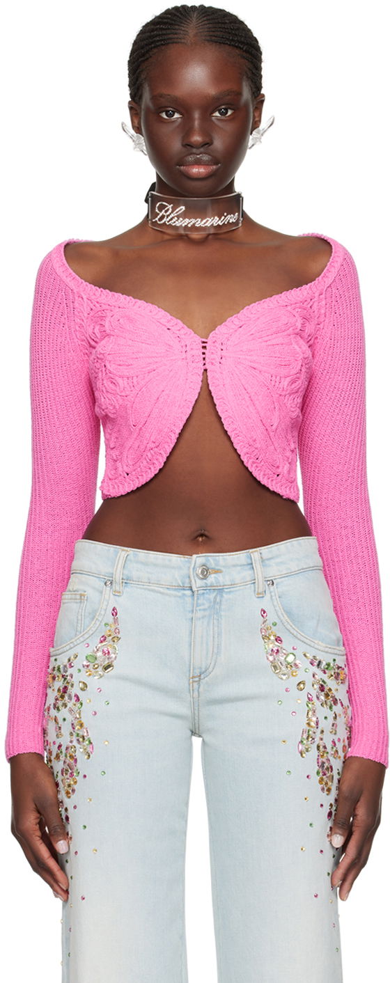 Crop top Blumarine Embroidered Cropped Cardigan Ružičasta | P422M450A