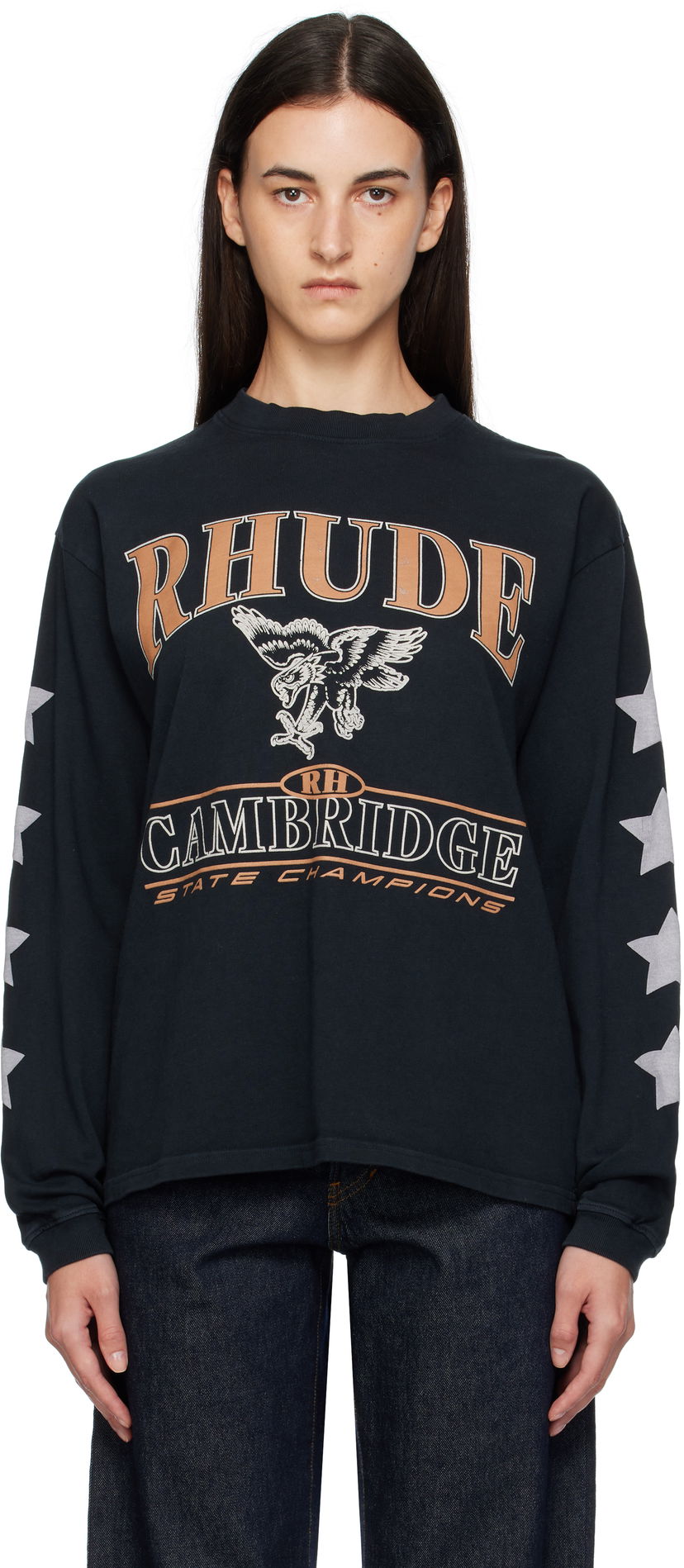 Majica kratkih rukava Rhude Rhude 'Cambridge State Champs' Long Sleeve T-Shirt Crna | RHPF25TT15012