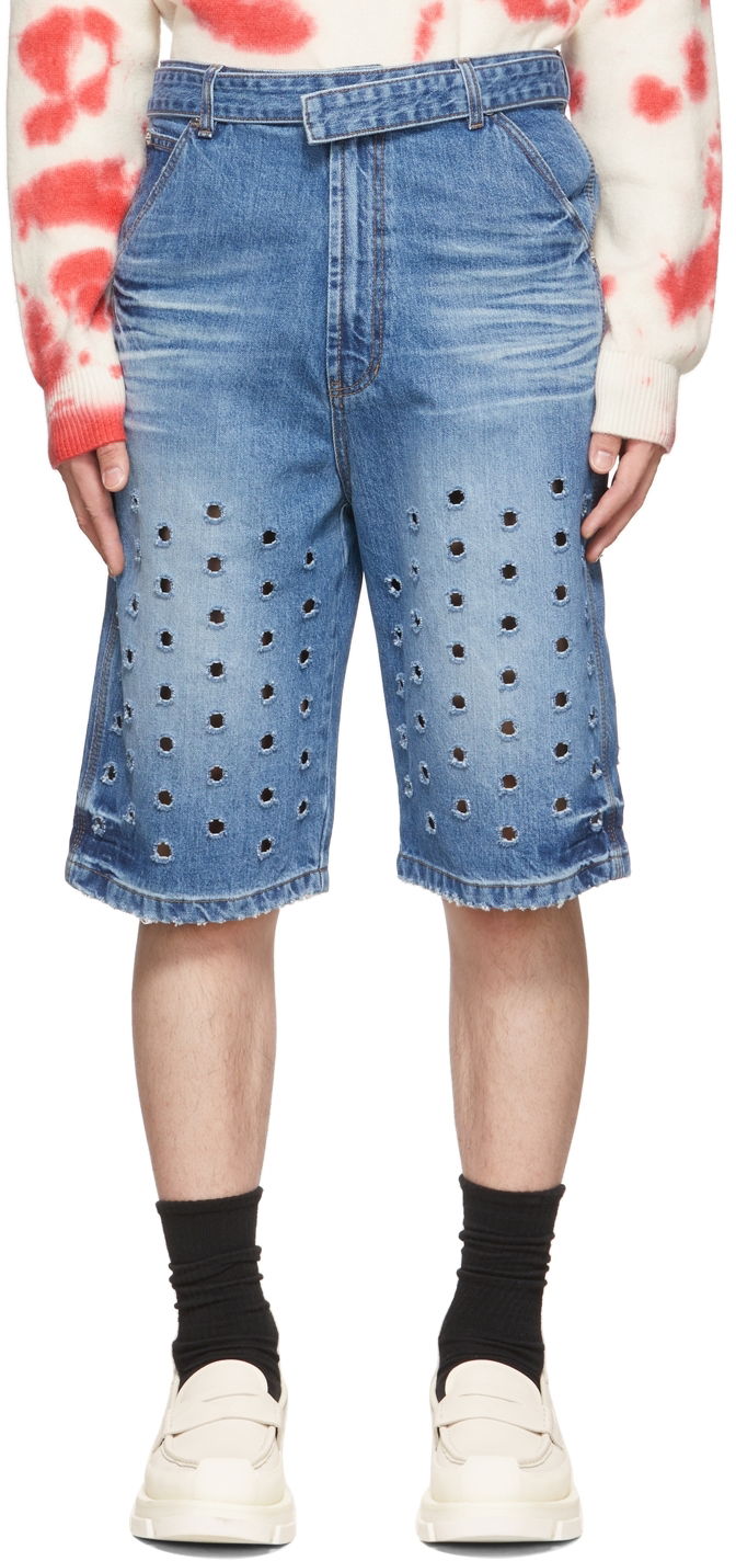 Kratke hlače We11done Denim Cut-Out Shorts Plava | WD-DP1-22-358-M-BL
