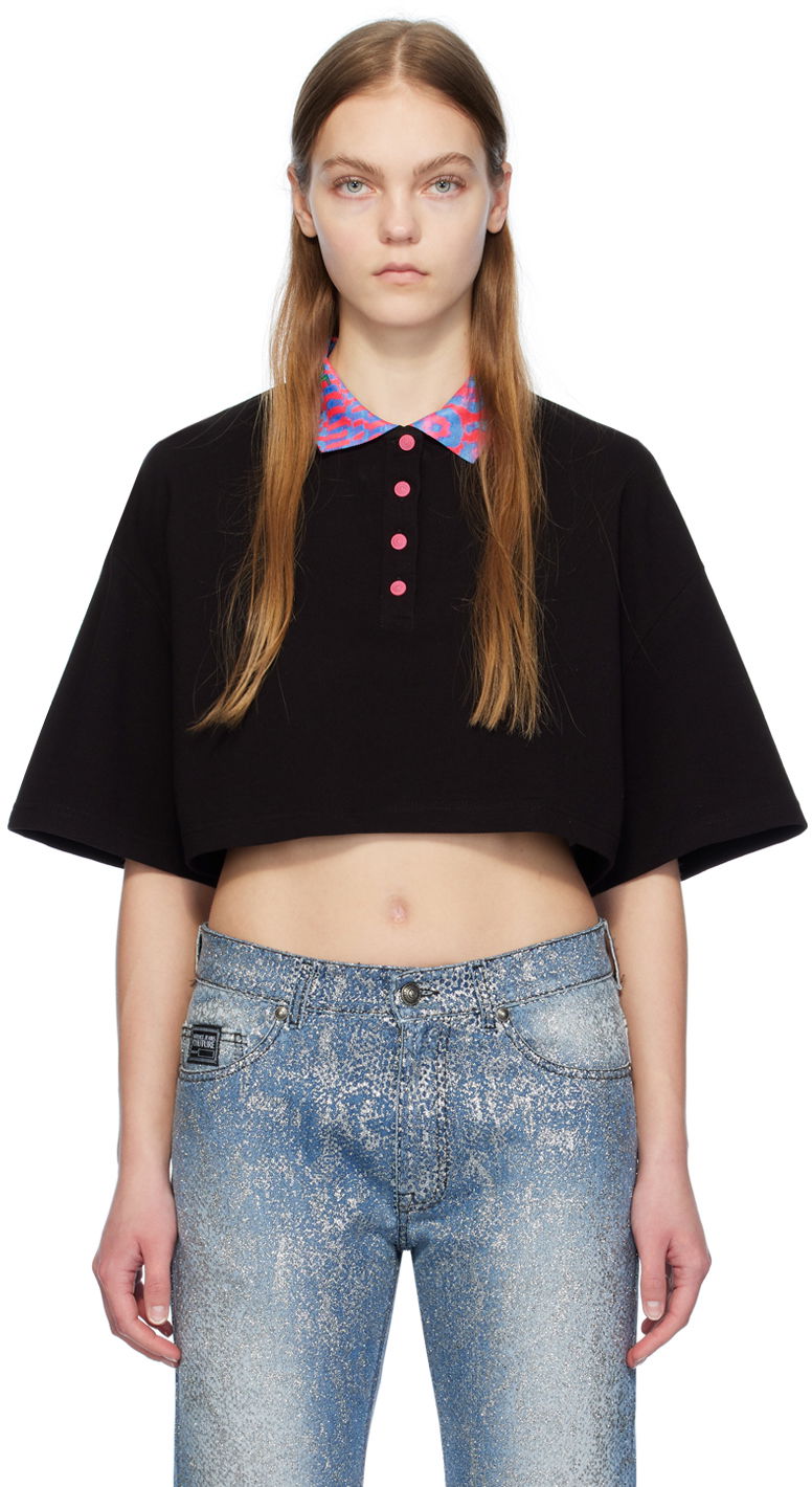 Crop top Versace Jeans Couture Black Cropped Polo Crna | E76HAGT00_ECJ01T