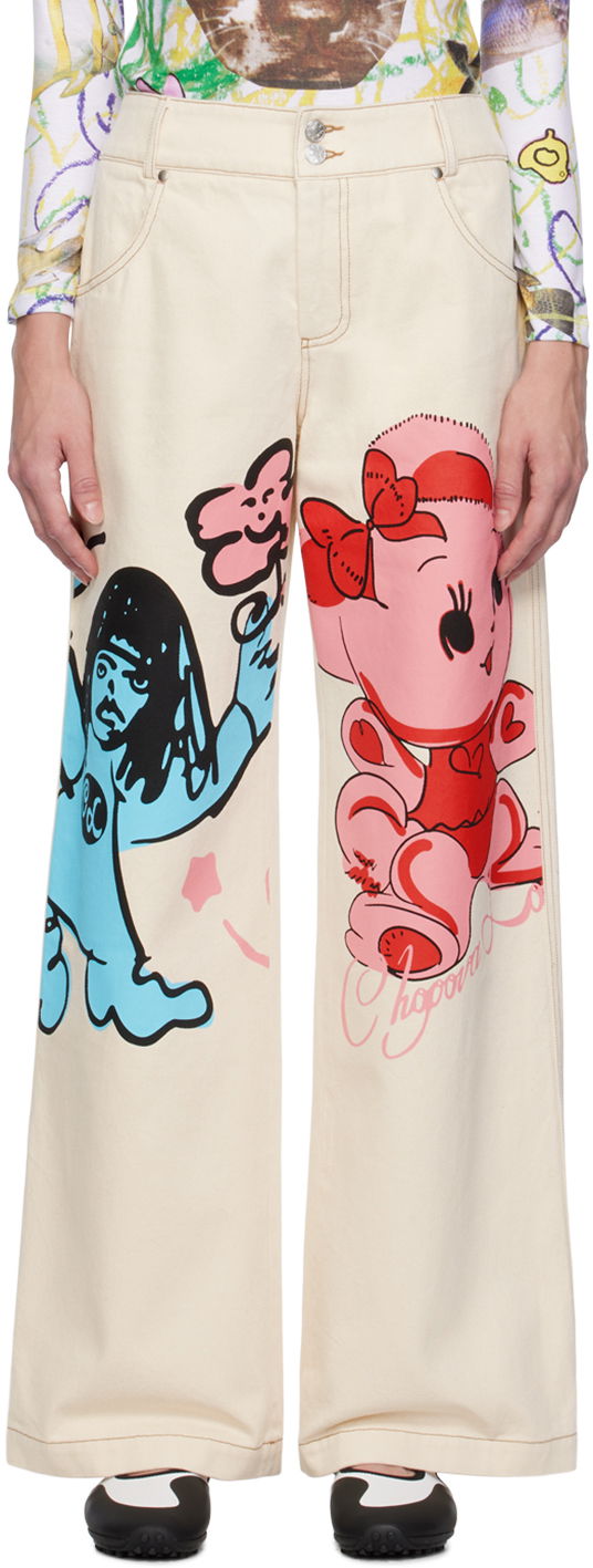 Jeans Chopova Lowena Graphic Print Wide-Leg Jeans Bež | 4062