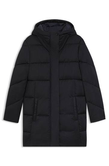 Pernata jakna BOSS Water-repellent Hooded Quilted Puffer Jacket with Piping Crna | 50546834, 0