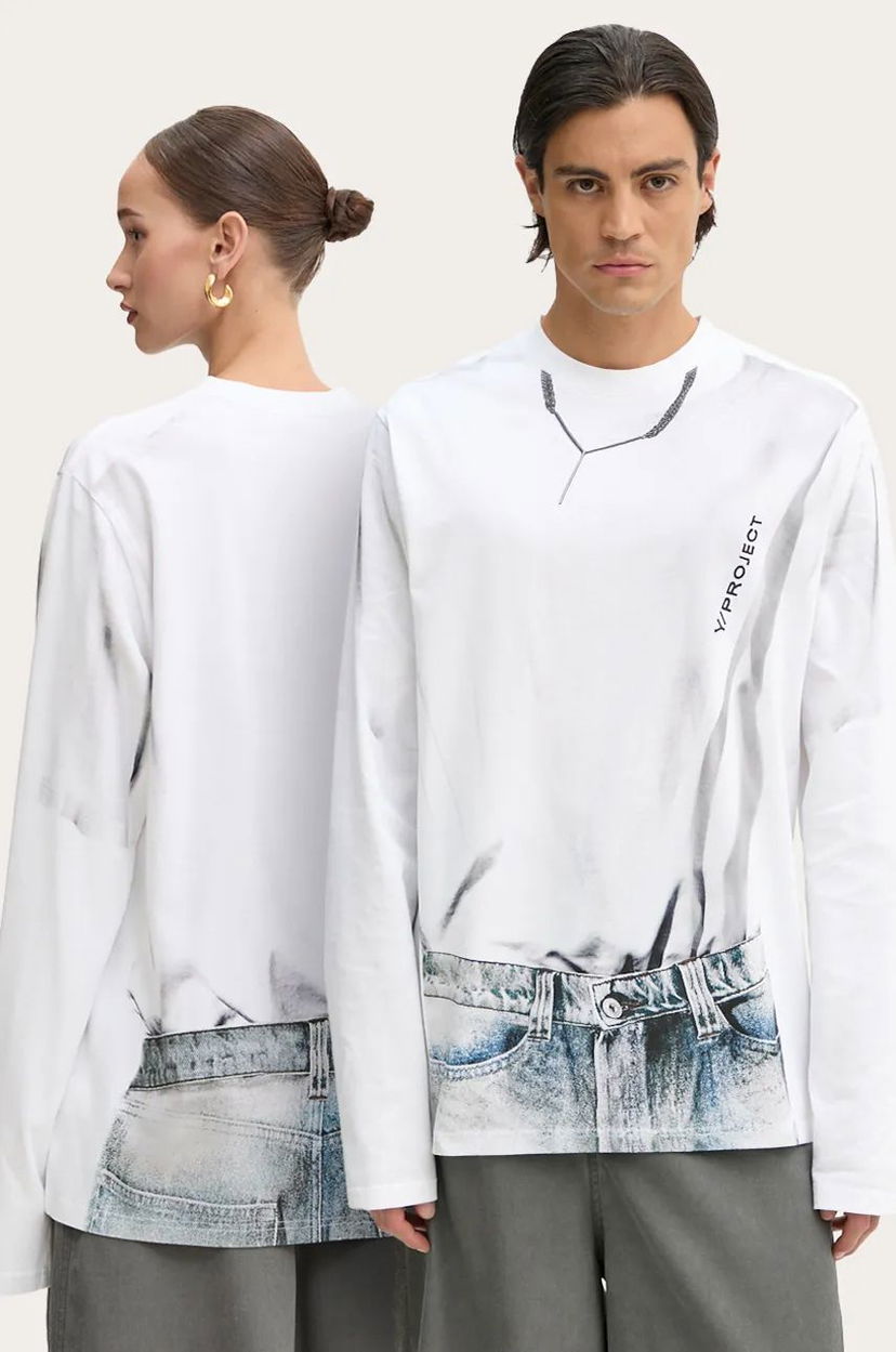 Majica kratkih rukava Y/PROJECT Trompe L'oeil Long Sleeve Graphic T-Shirt Bijela | 204TS021