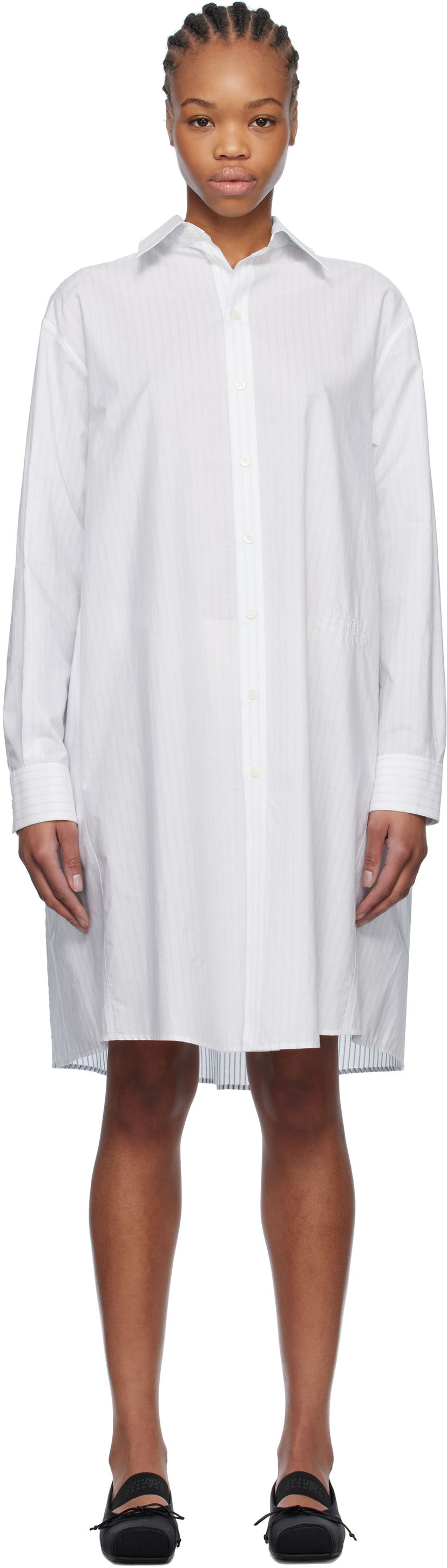 Haljina Maison Margiela MM6 Maison Margiela Spliced Striped Cotton Poplin Midi Shirt Dress Bijela | S52DD0059 M35252