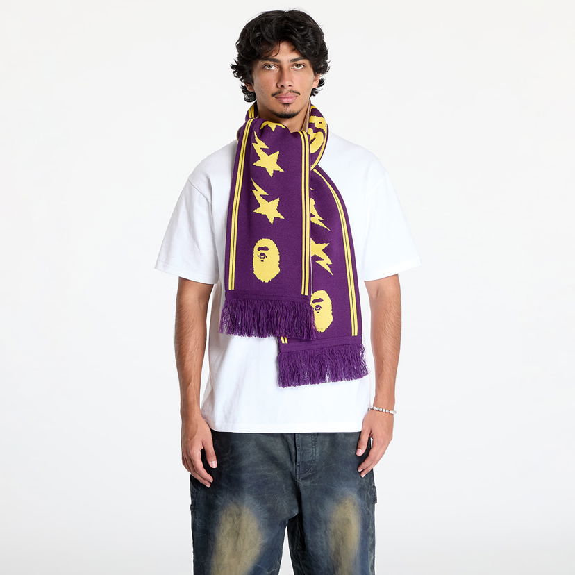 Šal BAPE Jacquard Bape Logo Long Scarf Ljubičasta | 001GDK801011M PUR