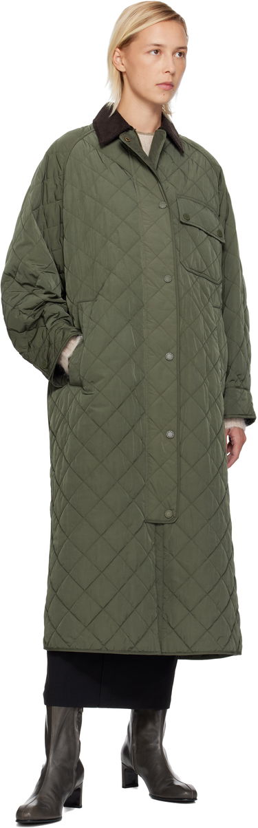 Kaputi Max Mara Coccole Quilted Long Coat with Corduroy Collar Zelena | 2525496092600, 3