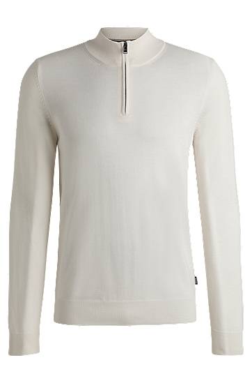 Džemper BOSS Virgin Wool Zip-Neck Sweater Bijela | 50528300