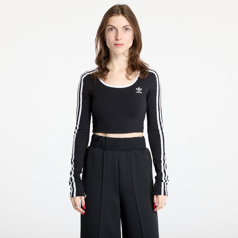 Crop top adidas Originals 3 Stripes Crop Long Sleeve T-Shirt Crna | JD4624