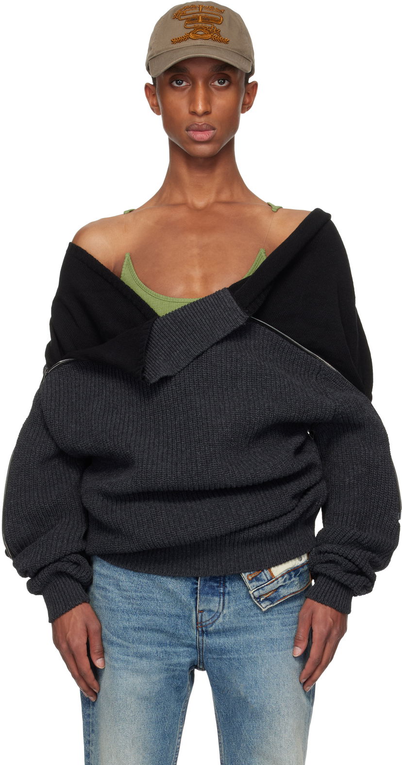 Džemper Y/PROJECT Zip Insert High Neck Sweater Siva | 206SW008