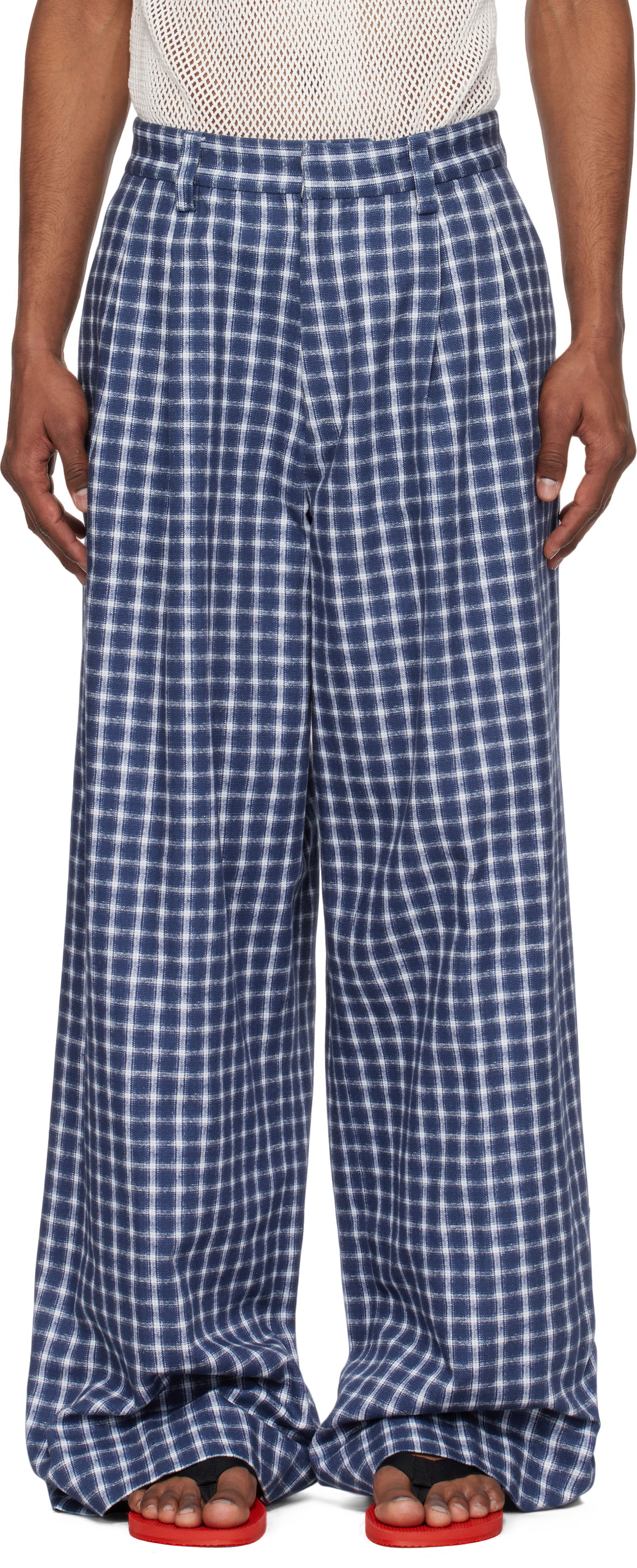 Hlače ERL ERL Check Pleated Tailored Trousers Plava | ERL10P038, 0