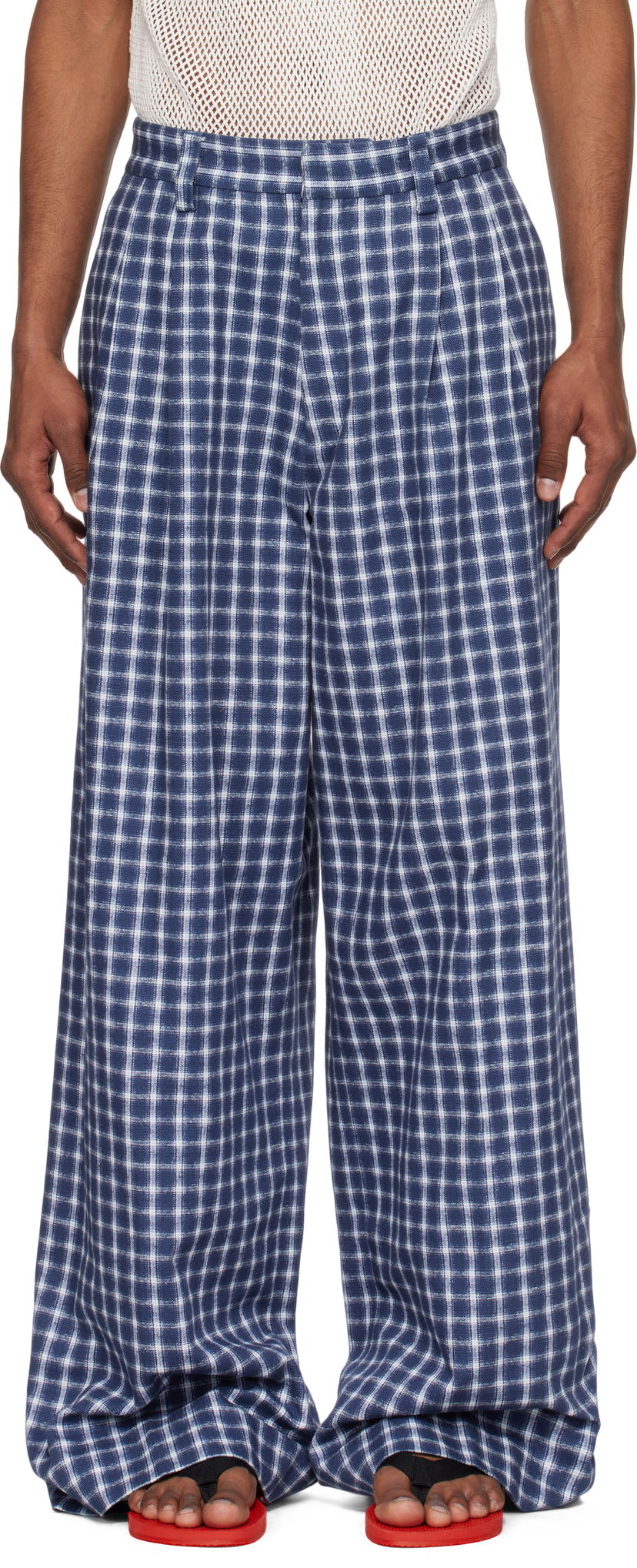 Hlače ERL ERL Check Pleated Tailored Trousers Plava | ERL10P038