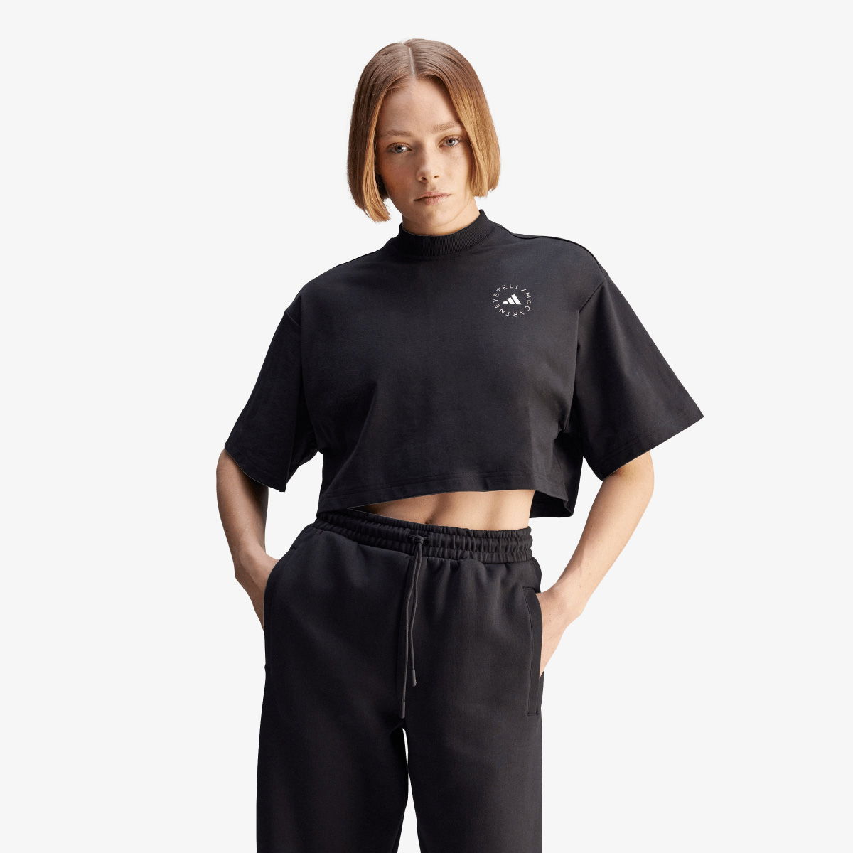 Majica kratkih rukava adidas Originals Stella McCartney Cropped Mock Neck T-Shirt Crna | JJ0080, 0