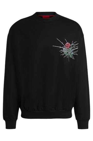 Džemper BOSS Relaxed-Fit Sweatshirt with Rose Graphic Crna | 50532094