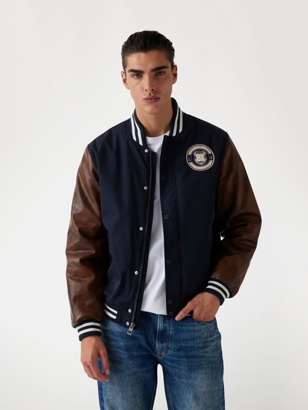 Bomber jakna GUESS Navy Blue Twill College Jacket Plava | M5RL19WGU82