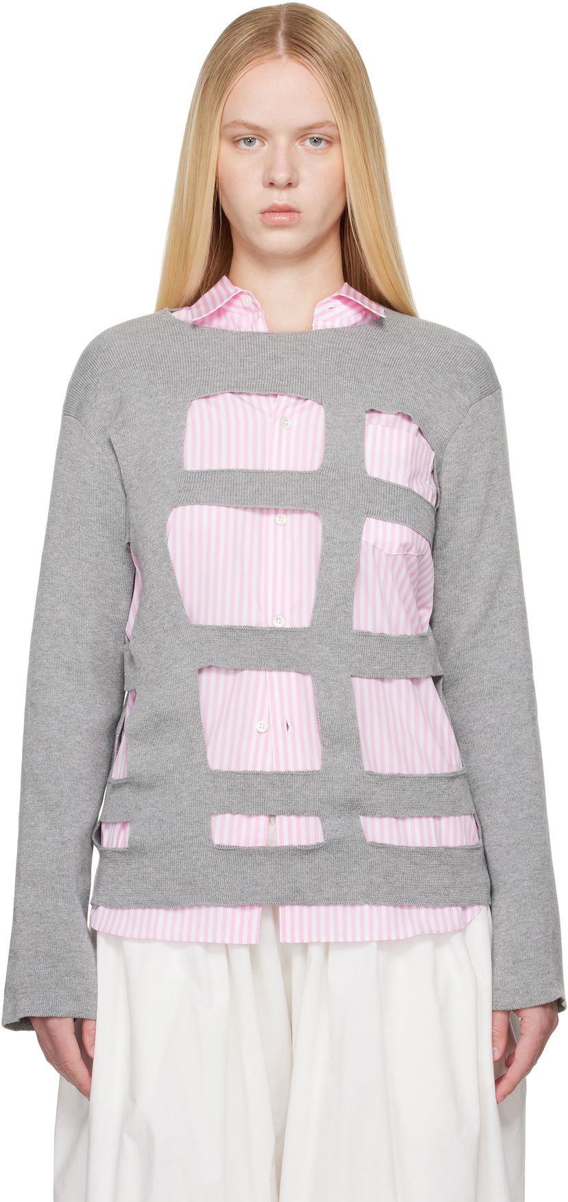 Džemper Comme des Garçons Comme des Garçons Shirt Geometric Cutouts Sweater Siva | FO-N002-S25