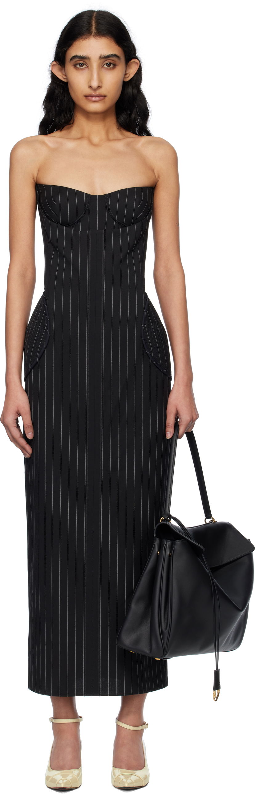 Haljina Jean Paul Gaultier Jean Paul Gaultier 'The Long Bustier' Pinstripe Midi Dress Crna | 25/33-F-RO333-C074-0001