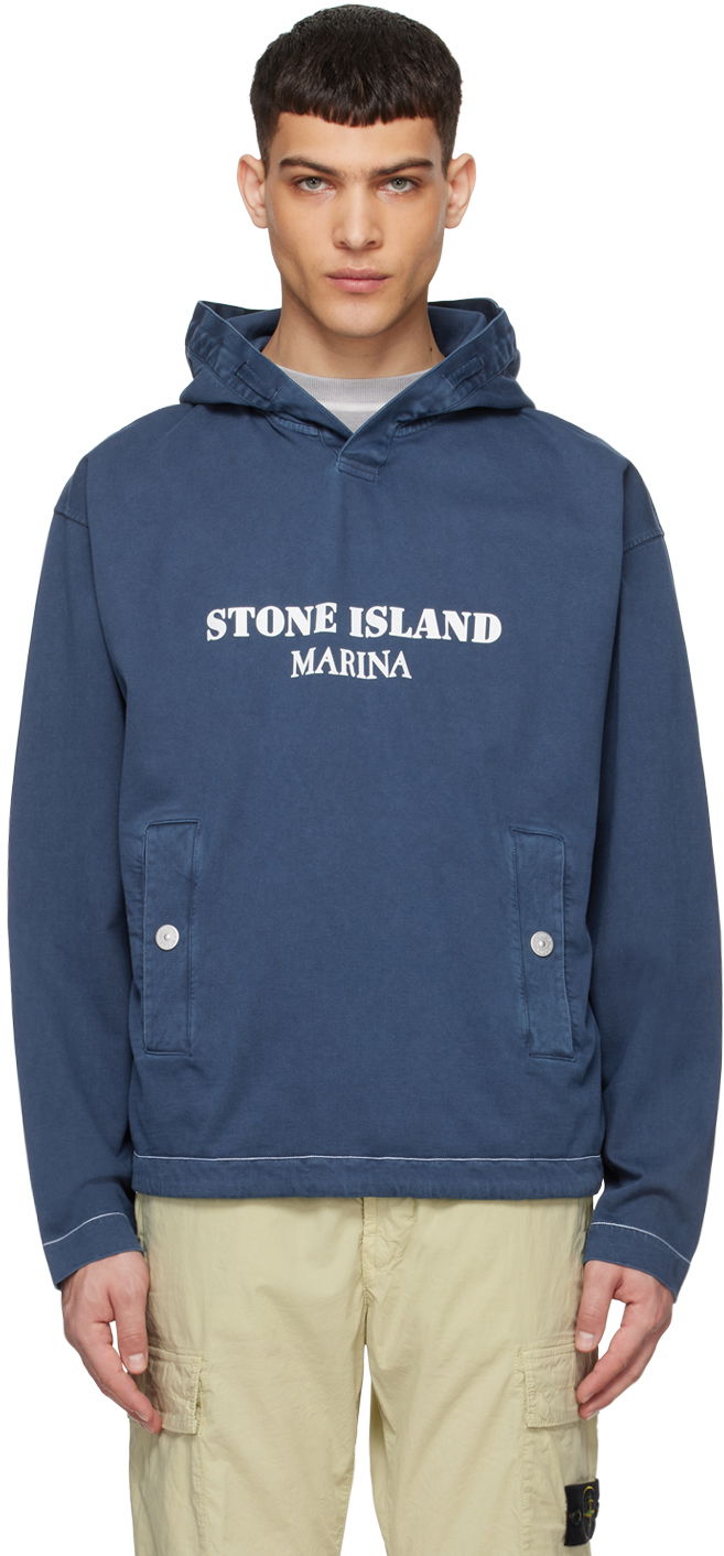 Dukserice Stone Island Navy Old Treatment Hoodie Plava | 8015615X2