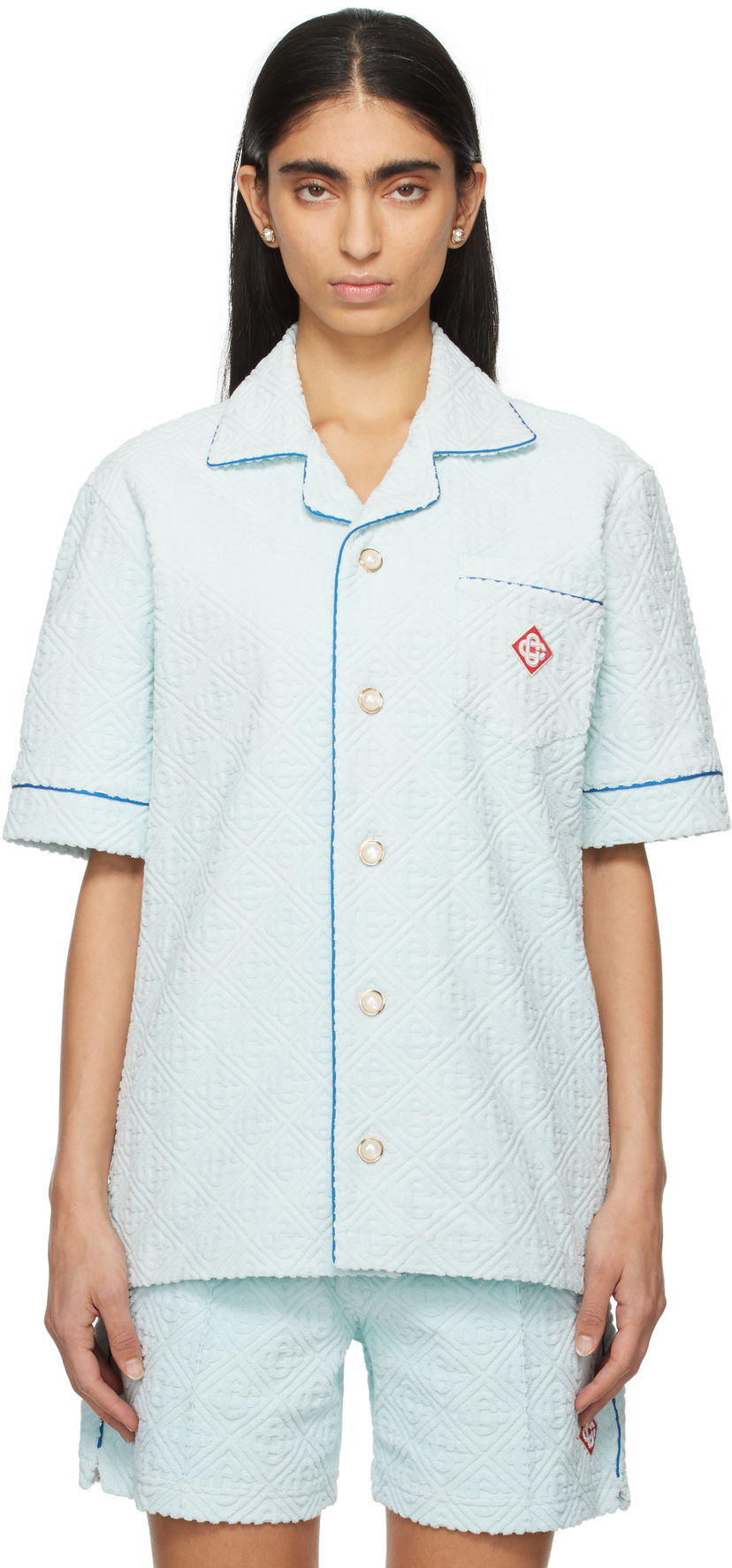 Košulja Casablanca Monogram Towelling Relaxed Fit Shirt Plava | U-MPS25-SH-085-01