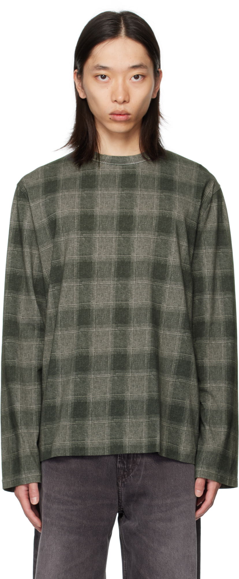 Majica kratkih rukava OUR LEGACY Our Legacy Box Check Long Sleeve T-Shirt Zelena | M4256BO