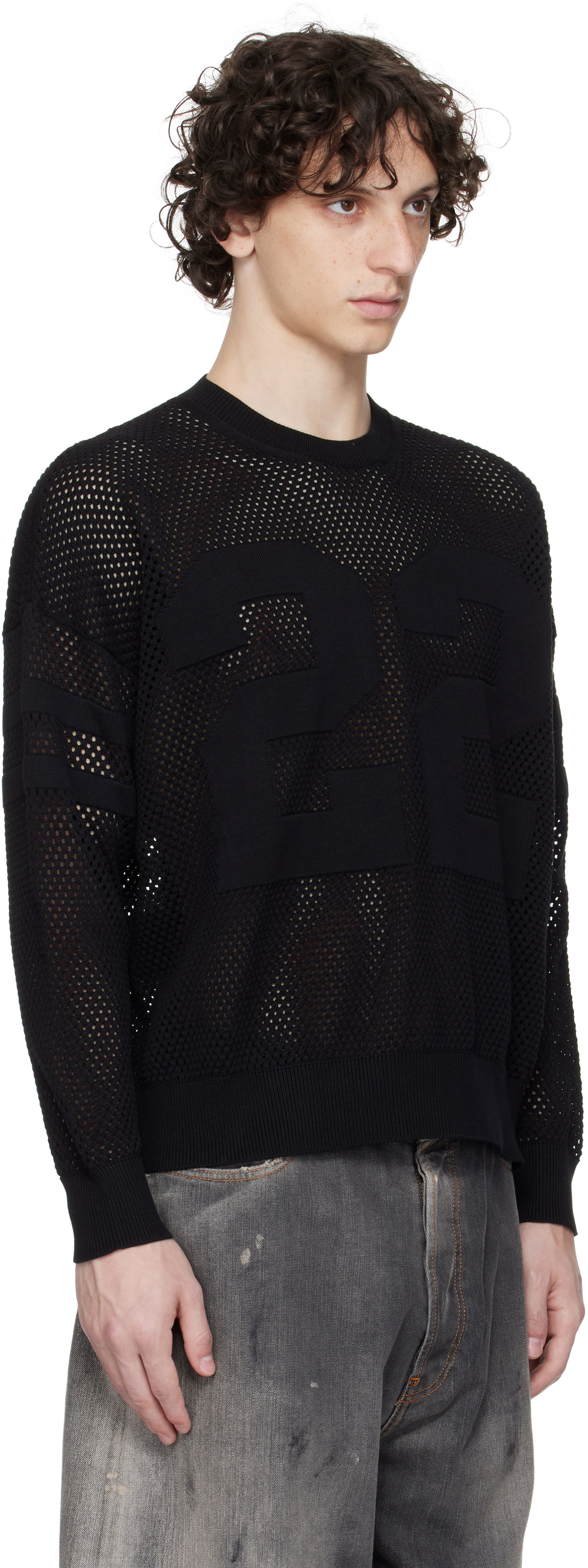 Džemper AMIRI AMIRI '22' Mesh Crewneck Sweater Crna | AMKNCW1040, 1