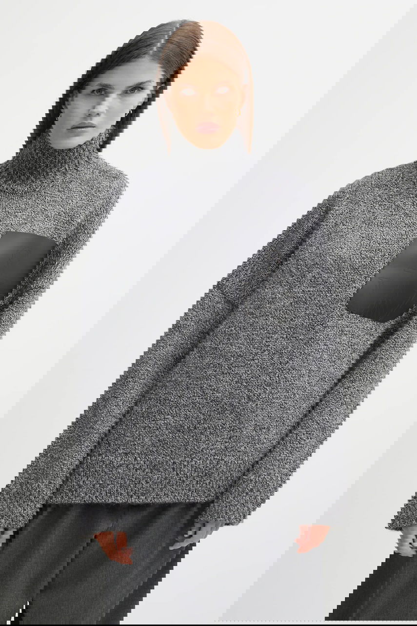 Džemper JW Anderson JW Anderson Turtleneck Wool Blend Sweater with Leather Patch Pocket Siva | KW1292.YN0367, 0