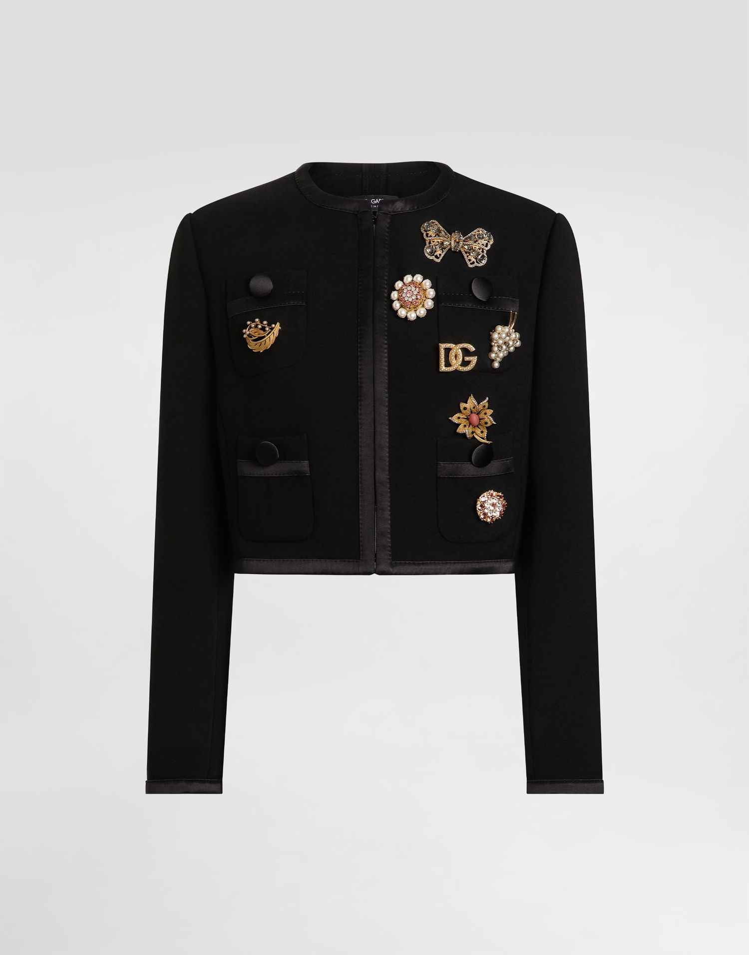Jakna Dolce & Gabbana Dolce & Gabbana Double Crepe Wool Cropped Jacket with Embellishments Crna | F27CEZFU2L8N0000, 0