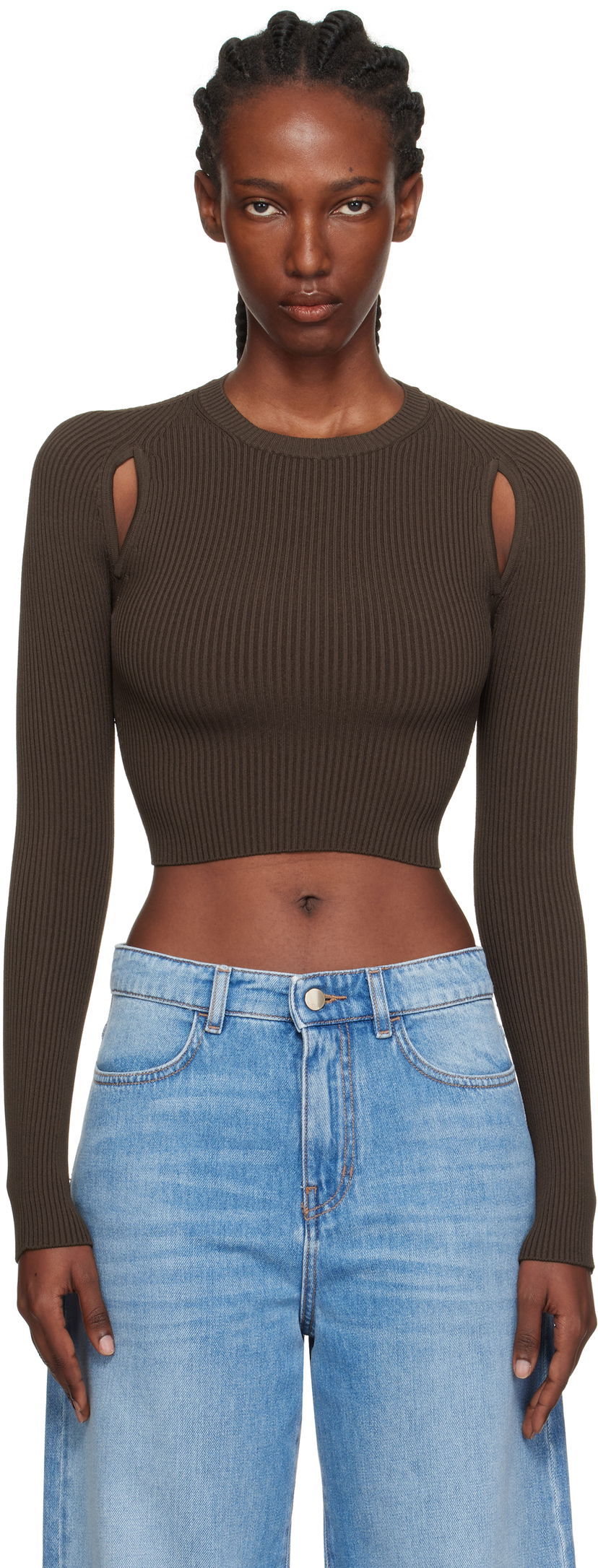 Džemper Max Mara Max Mara Ala Cutout Ribbed Knit Sweater Smeđa | 2511361173600