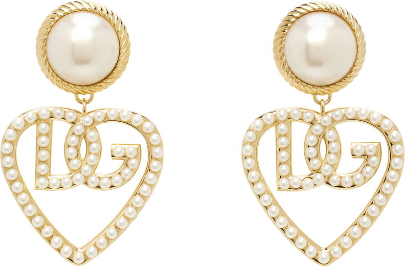 Naušnice Dolce & Gabbana DG Logo & Heart Pearl Earrings Metalik | WEQ6L4 W1111