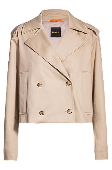 Trenčkot BOSS BOSS Cropped Water-Repellent Stretch Cotton Trench Coat Bež | 50540718