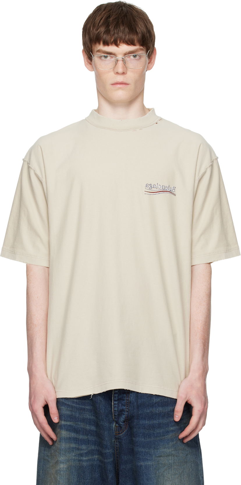 Majica kratkih rukava Balenciaga Balenciaga Political Campaign Inside-Out T-Shirt Bež | 830247TSVF38573
