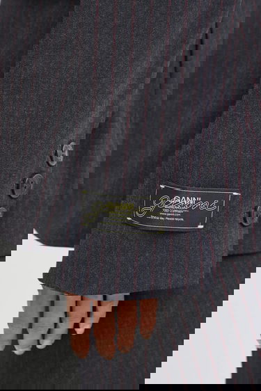 Jakna GANNI Asymmetric Pinstripe Blazer Siva | W0578, 3