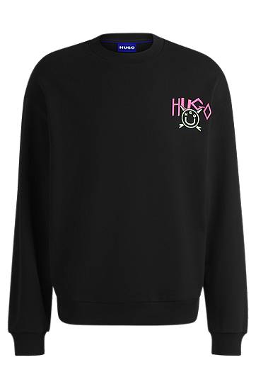 Džemper BOSS HUGO Happy Logo Terry Sweatshirt Crna | 50539702