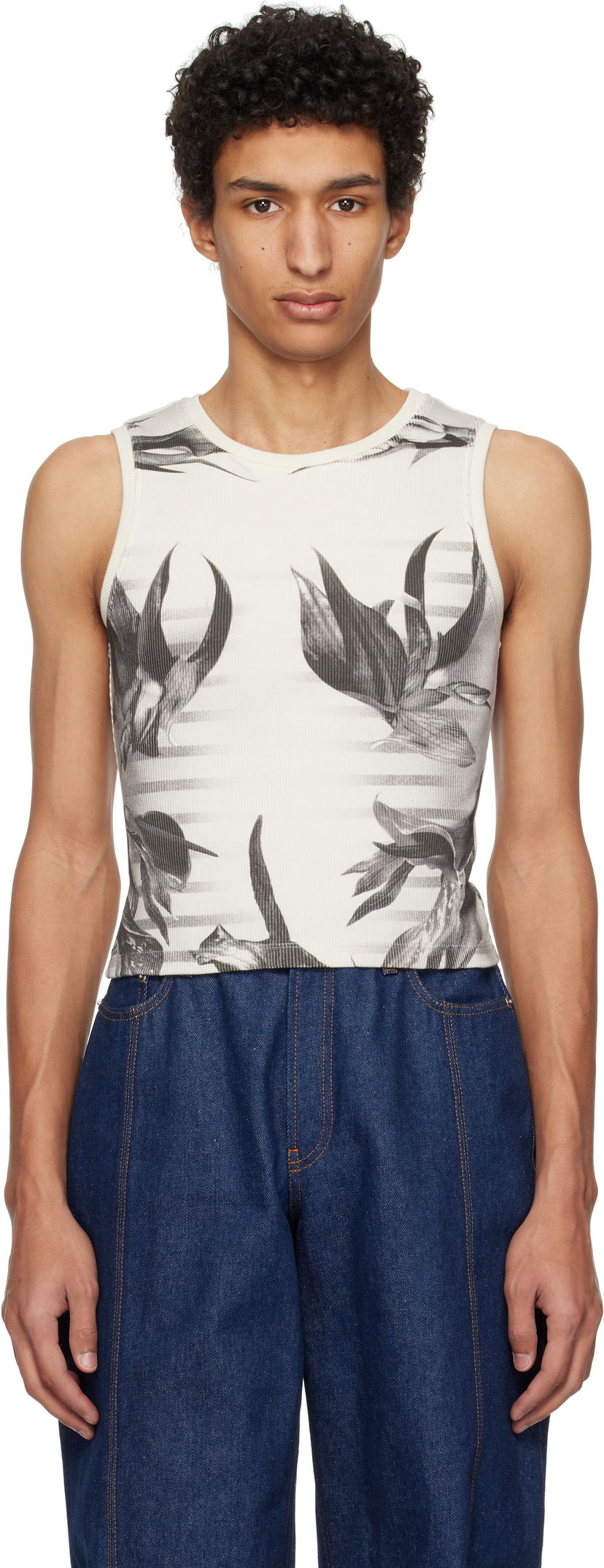 Majica bez rukava Jean Paul Gaultier Jean Paul Gaultier Flower Body Morphing Tank Top Bijela | 25/33-F-DB049-J579-010200