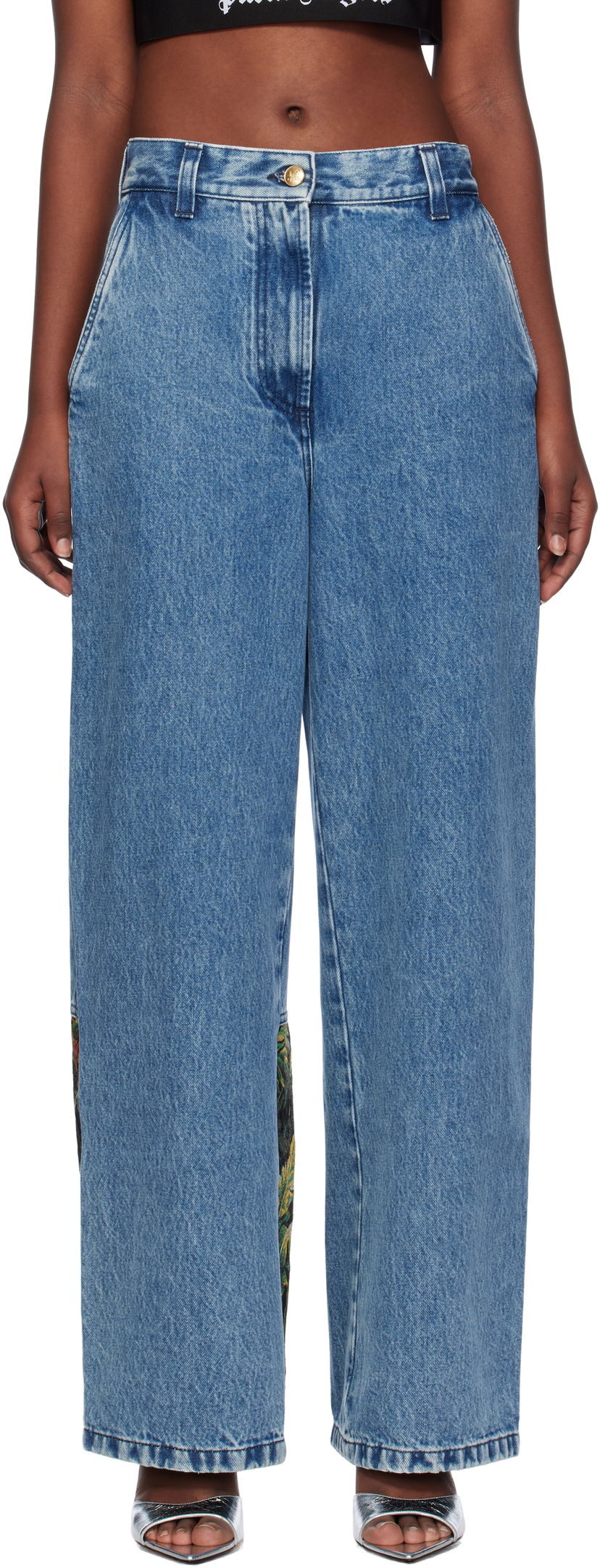 Jeans Palm Angels Baggy Jungle Insert Plava | PWYB027F24DEN0024555