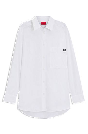 Košulja BOSS Oversized-Fit Cotton Canvas Blouse with Embroidered Logo Bijela | 50515741