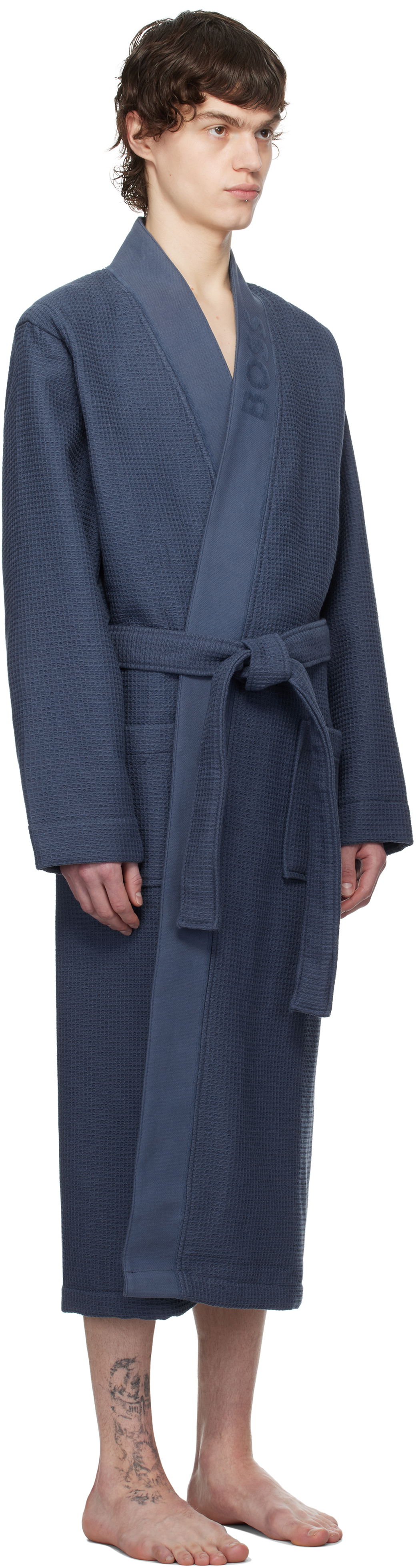 Pidžama BOSS BOSS Waffle-Structure Dressing Robe Plava | 50469787, 1