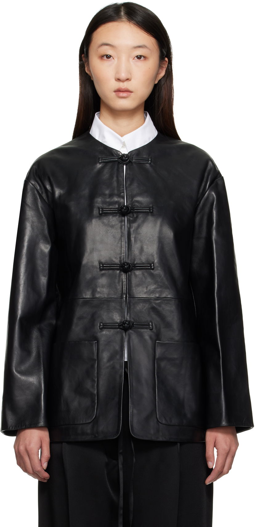 Jakna Róhe Róhe Mandarin Leather Jacket Crna | 416-11-073