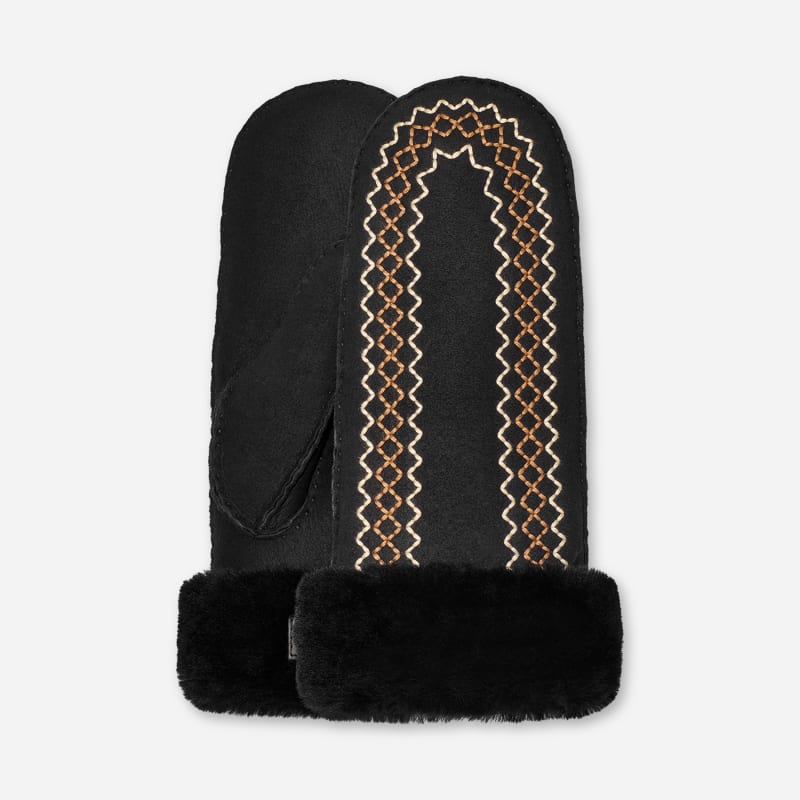 Rukavice UGG Embroidered Sheepskin Mittens Crna | 100907-BLK, 0