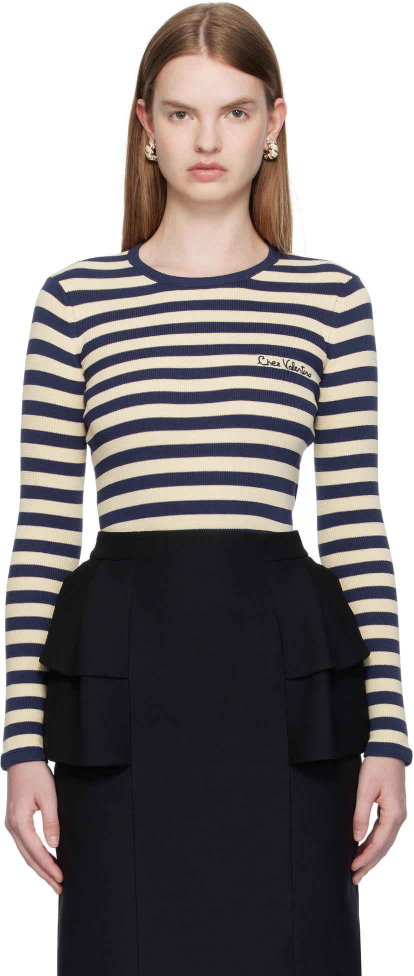 Majica kratkih rukava Valentino Valentino Striped Cotton T-Shirt Bež | 7B3KC66N9JD