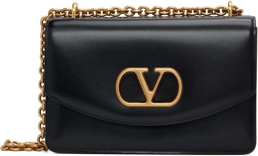 Torba za rame Valentino Valentino Garavani Logo Calfskin Shoulder Bag Crna | 7Y2B0R16GCB