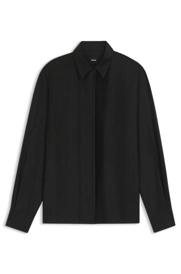 Košulja BOSS Regular-fit tuxedo-inspired blouse with pintuck pleats Crna | 50548399