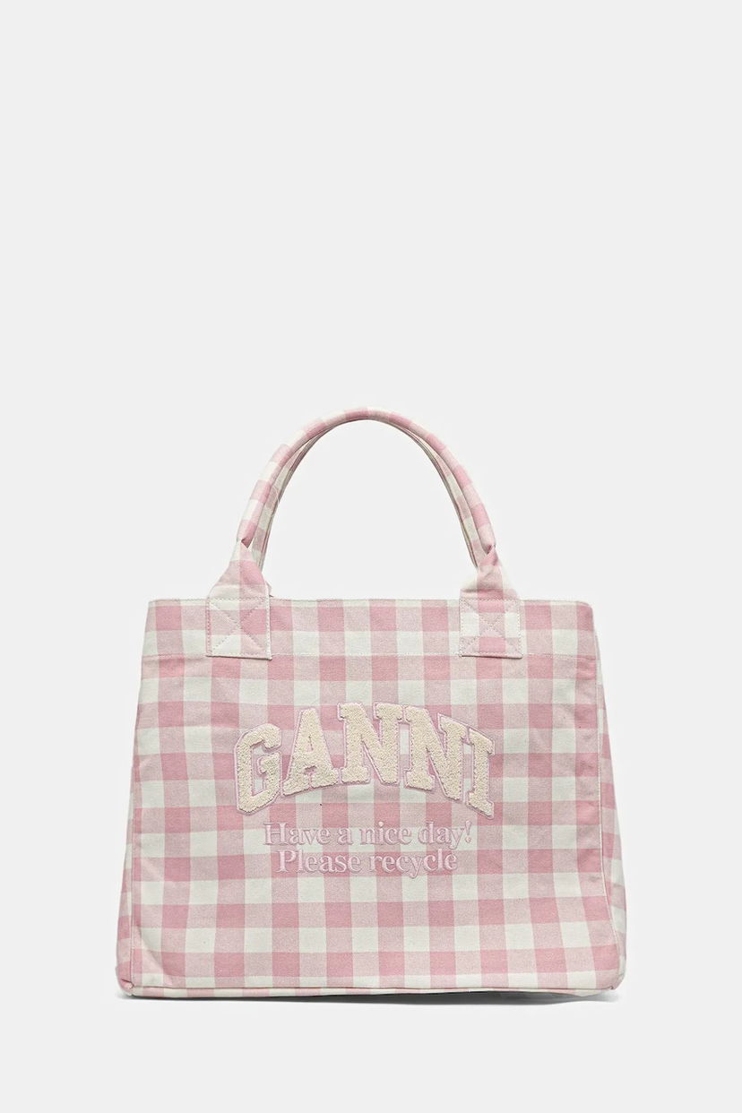 Tote bag GANNI GANNI Shopper XXL Pocket Vichy Tote Bag Ružičasta | A6894