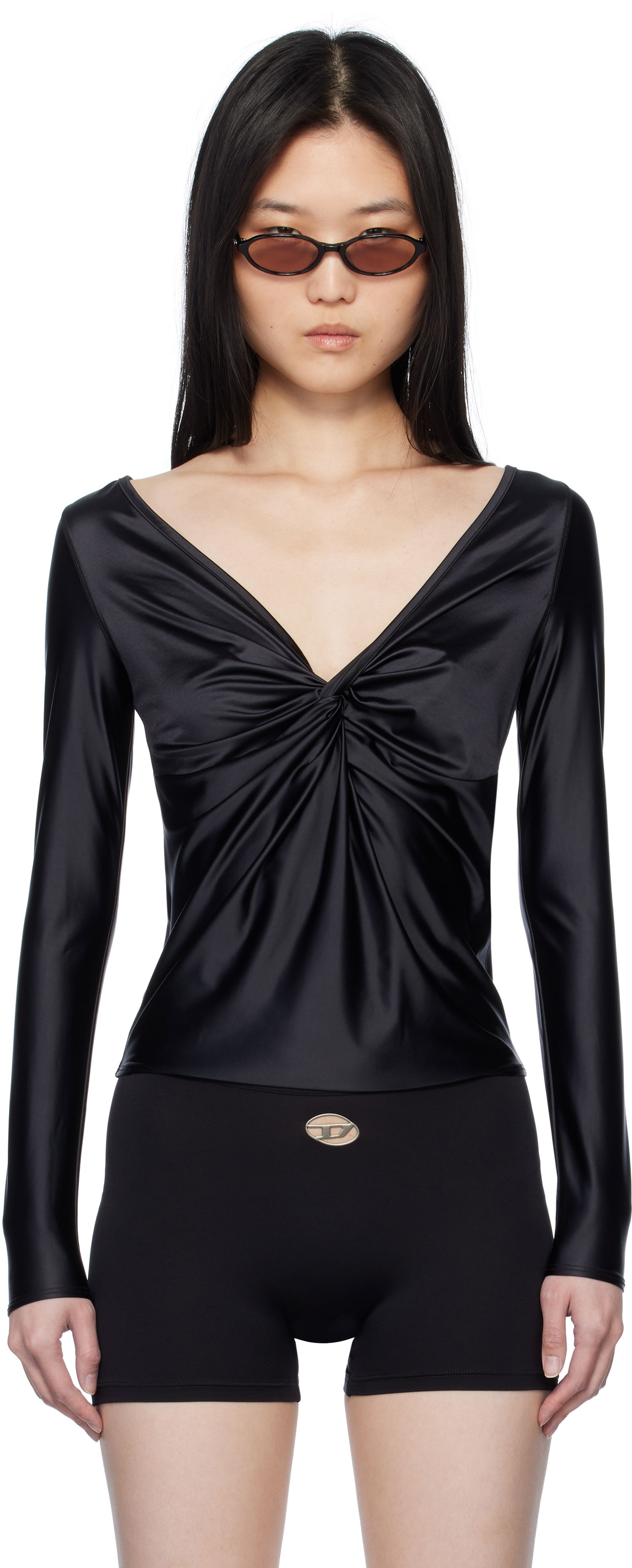 Majica kratkih rukava Diesel Diesel T-Knot Twist-Front Long Sleeve Top Crna | A17672 0PKAT, 0