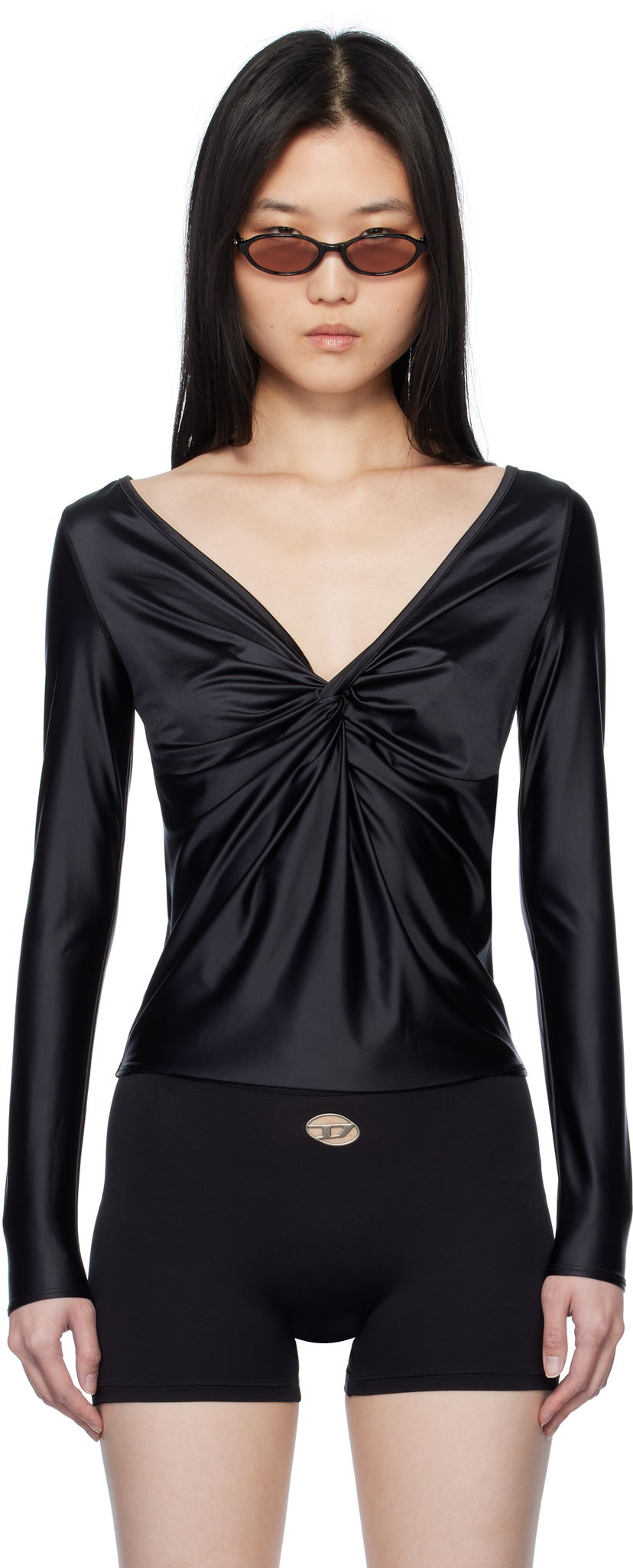 Majica kratkih rukava Diesel Diesel T-Knot Twist-Front Long Sleeve Top Crna | A17672 0PKAT